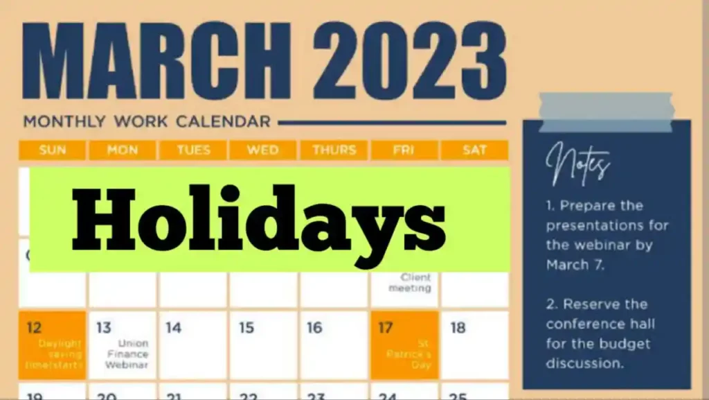 Holidays in March 2023, List, Calendar, Bank, School