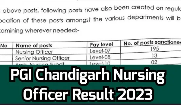 PGI Chandigarh Nursing Officer Result